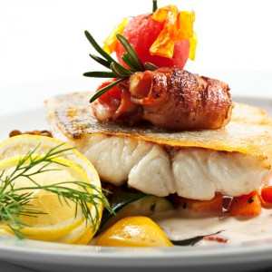 Lotte aux lardons et aux citrons confits